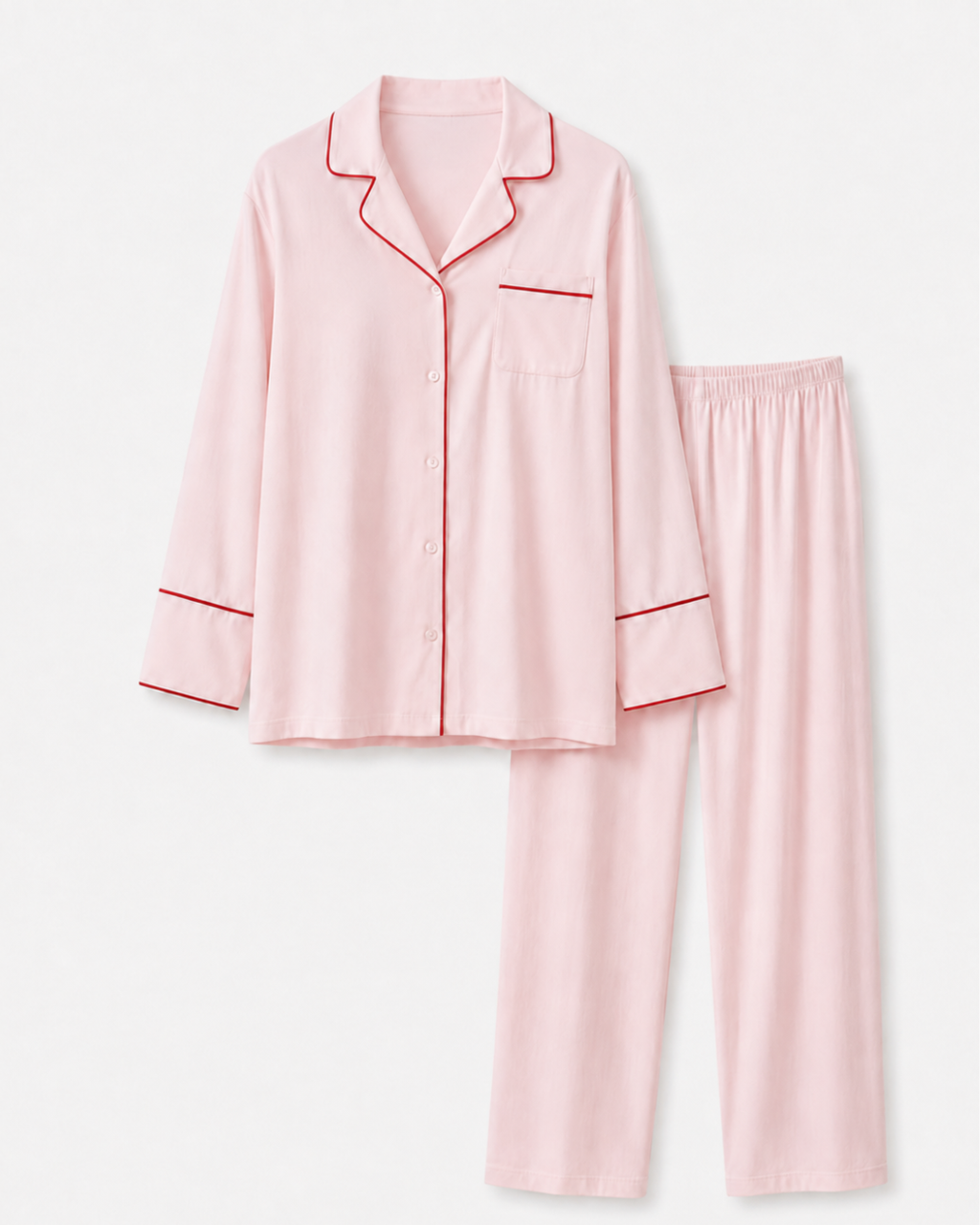 Classic Piped Pyjama Set-Soft Pink
